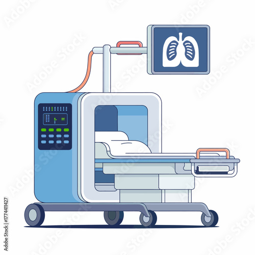 Modern Medical MRI Machine for Diagnosis and Treatment with Lung Xray Display Illustration Vector