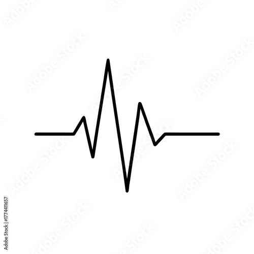 Simple black line representing a heartbeat signal on transparent background