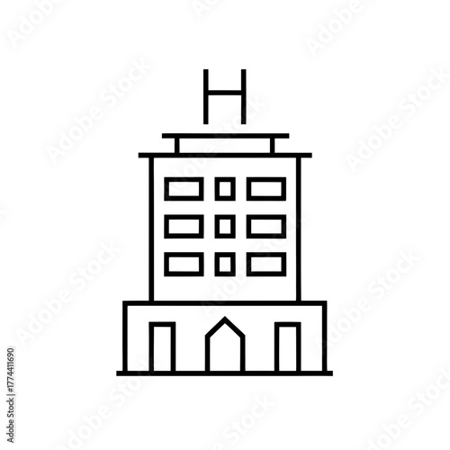 Illustration of a building with a hotel symbol on top on transparent background