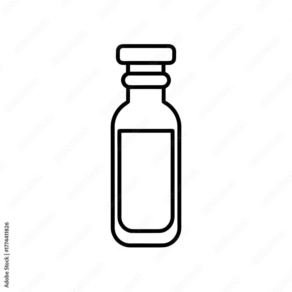 Fototapeta premium Outline drawing of a bottle with a stopper on top on transparent background