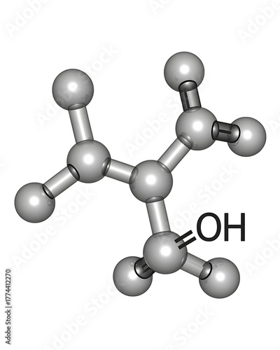 Ballandstick model of a chemical molecule, illustrating atomic structure and bonding