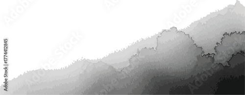 Abstract watercolor mountain range misty landscape in grayscale nature background for design