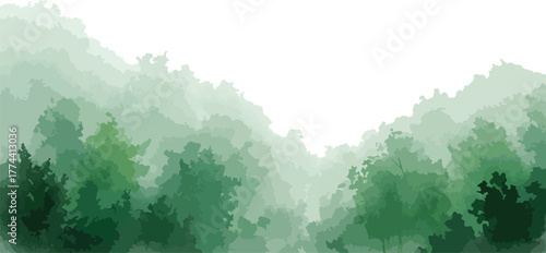 Green forest illustration watercolor style perfect for nature backgrounds and scenic designs