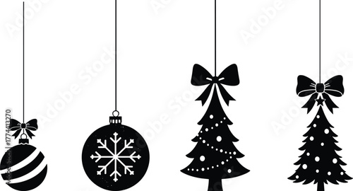 Classic christmas ornaments and festive trees hanging festive decorations holiday icons for celebration and joyful seasons