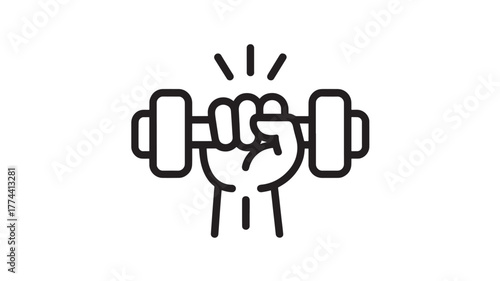 Hand holding a dumbbell simple line art vector illustration ideal for fitness apps and gym promotions