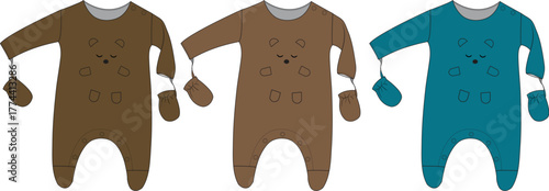 Cute baby pajamas mockup with bear design in various color options