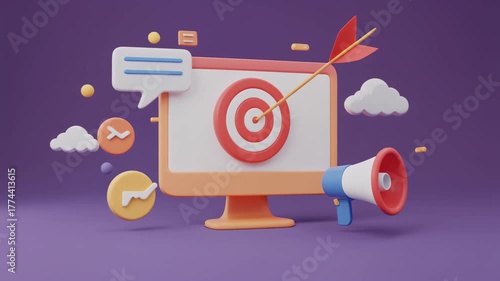 Digital marketing success illustration achieving online business goals with strategy concept on computer screen