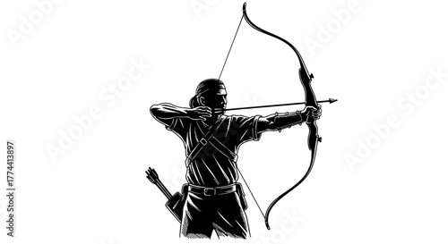 Silhouette of an archer drawing back a bow, aiming at a target.