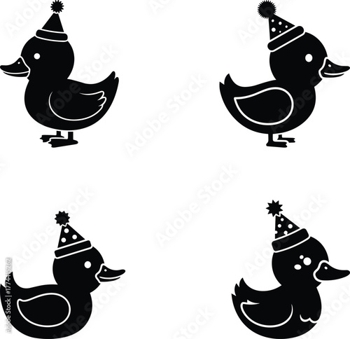 Festive rubber ducky collection celebrating holidays with party hats and joy