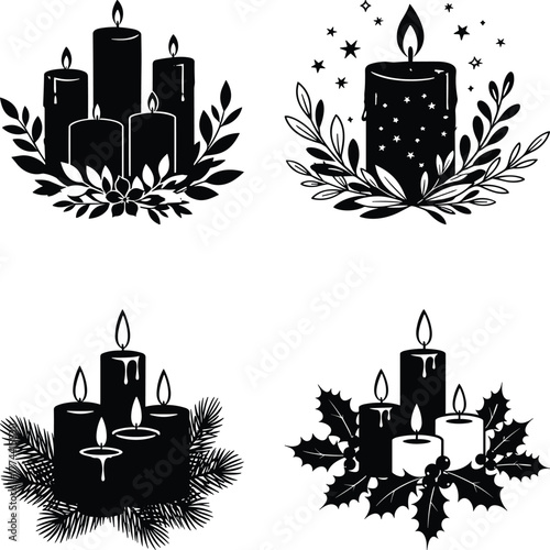 Festive christmas candle arrangements for holiday decorations and celebrations