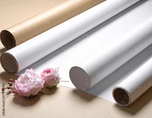 Rolls of Paper with Flowers - A Study in Texture and Light.