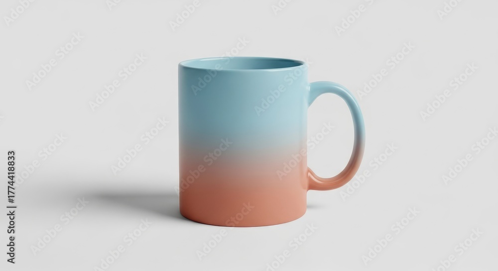 Fototapeta premium Stylish Ombre Blue and Terracotta Ceramic Mug Mockup Isolated on White