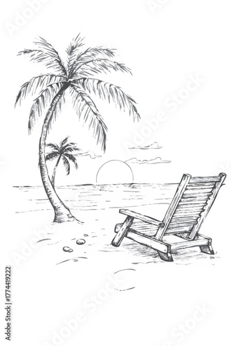 beach chair and palm tree vector