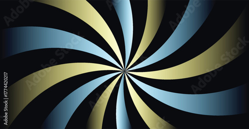 Abstract spiral pattern with blue and gold radiating from center.