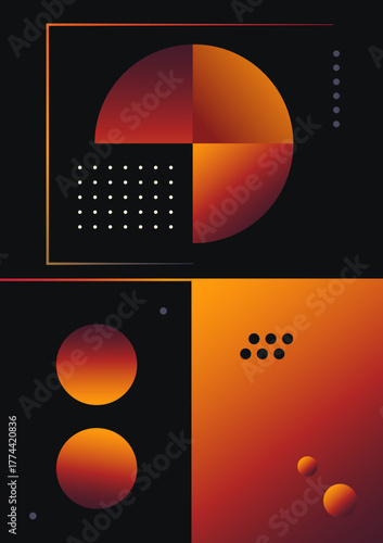 Abstract planet infographics, gradient shapes on a black background. Esoteric symbols, imitation planets.
