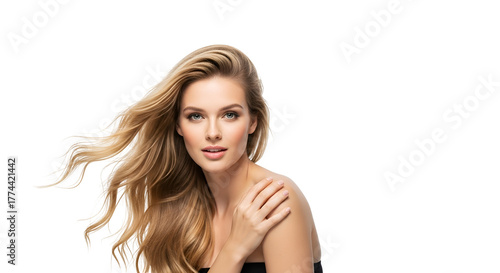Elegant blonde woman portrait on transparent background beauty shot of a woman with long flowing hair in a breeze natural beauty beauty model advertising concepts Transparent