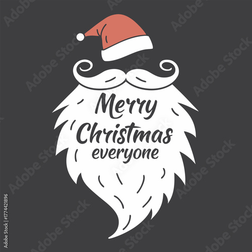 Minimalist Santa Claus Head with “Merry Christmas Everyone” Typography — Chalkboard Style Holiday Vector Illustration