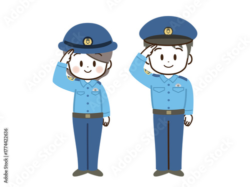 警察官_男女_フラット_敬礼