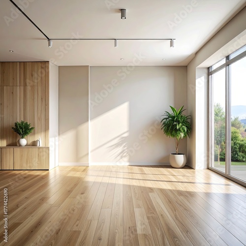 Minimalist Interior Design with Natural Light and Wooden Accents.