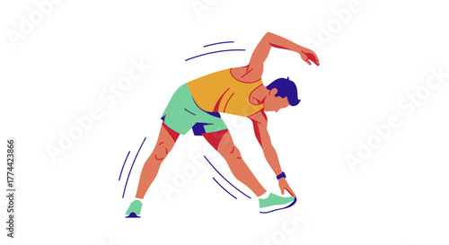 Athletic person in sportswear performing a dynamic warm-up stretch.