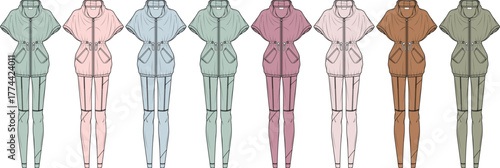 Variety of women's hooded capes in different pastel and earth tone colors, showcasing design variations