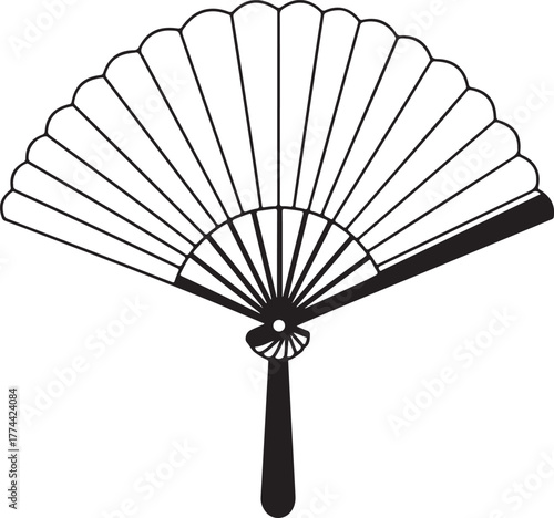 Black and White Illustration of an Open Folding Fan hand fan accessory