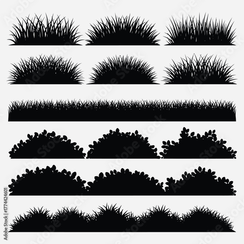 Wallpaper Mural Collection of silhouette grass and bush elements for landscape design and environmental visuals Torontodigital.ca