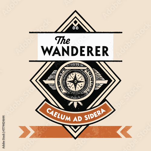 The Wanderer Travel Badge Logo With Compass, Crest, And Vintage Emblem Design