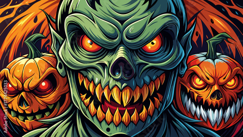 Very beautiful spooky Halloween faces vector illustration featuring creepy expressions, eerie eyes, and sharp smiles, perfect for scary designs, party invitations, and festive holiday decorations.