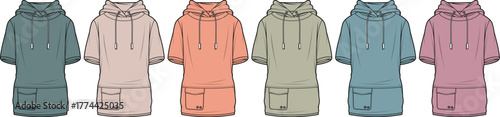 A Collection of Six Stylish Hooded Tunics in Various Pastel Colors - Perfect for Casual Wear