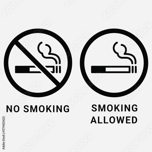 No Smoking and Smoking Allowed Sign Icons for Public Health Awareness