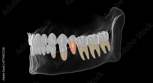 3d dental scan illustrating tooth decay and dental implants in a human jawbone