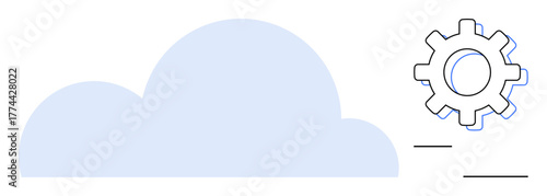 Large cloud shape with gear icon symbolizing cloud storage, customization, and tech processes. Ideal for digital infrastructure, cloud services, settings, automation, and modern IT functionality