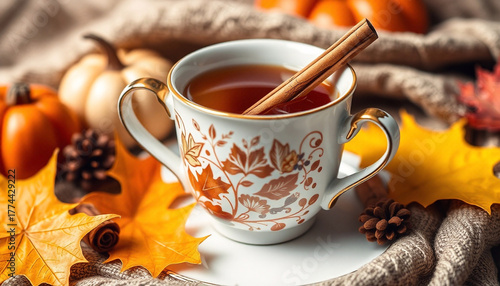 Cozy Fall Tea Cup with Cinnamon