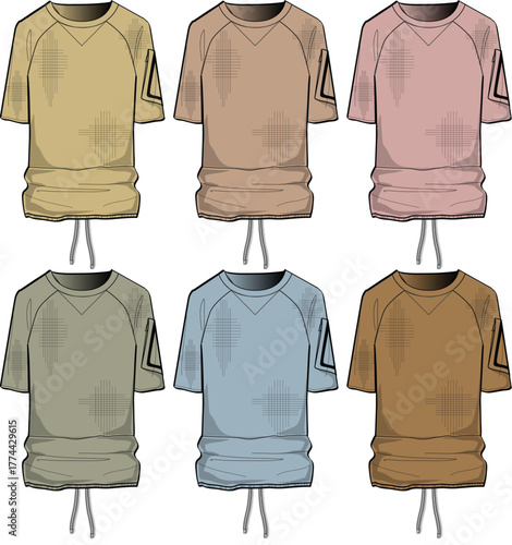 Diverse Color Palette of Crew Neck T-Shirts Laid Flat for Product Display and Mockup Generation