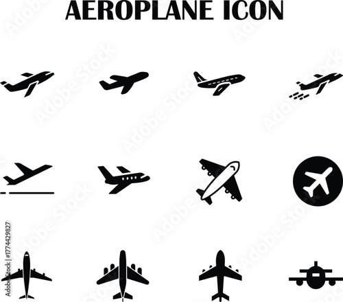 Airplane vector icon — modern flat design symbol for travel, flight, and transportation concepts