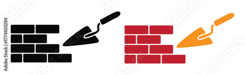 brick wall and trowel icon, simple flat style, illustration, logo sign symbol pictogram template, for ui or ux isolated on white for mobile app, editable