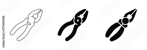Pliers icons set. Image of pliers in various styles. Professional tool icon. Vector illustration
