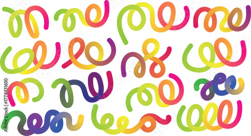 Vibrant colorful abstract swirls and loops create a whimsical and energetic artistic composition