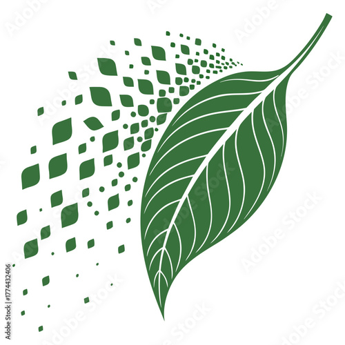 Abstract Green Leaf Disintegration and Digital Transformation Vector