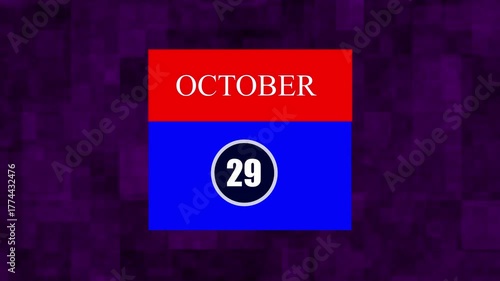 October 29 Calendar Date Icon Design – Modern Red and Blue Page Template on Abstract Background
