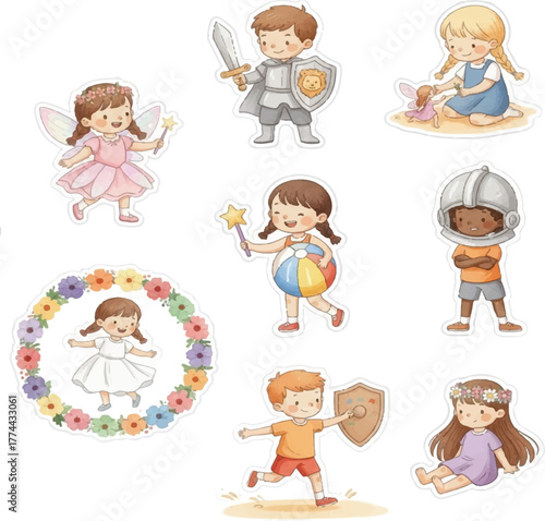 Kids in Fantasy Costumes Illustration