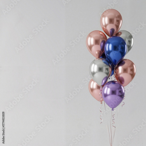 helium colored chrome shiny balloons on a gray background