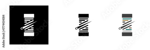 Spool of thread and needle for sew and needlework vector illustration logotype