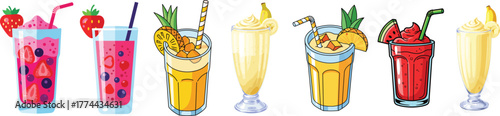 Colorful Summer Fruit Smoothies and Milkshakes Vector Collection