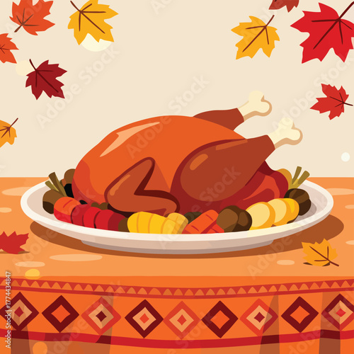 Thanksgiving turkey on plate with vegetables-01.eps