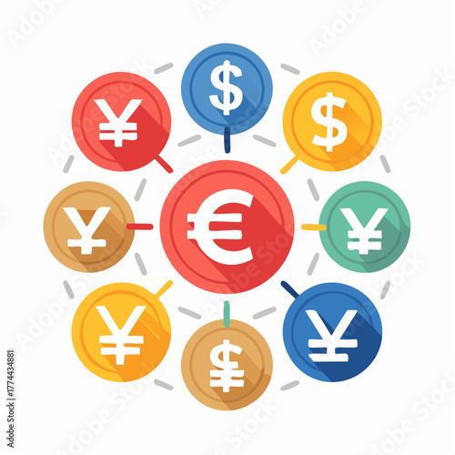 為替レートと通貨を表す金融アイコンセット