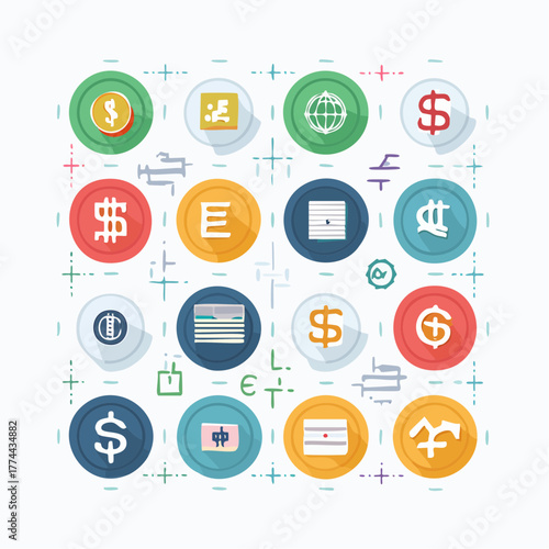 為替レートと通貨を表す金融アイコンセット
