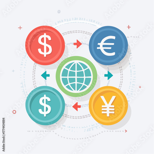 為替レートと通貨を表す金融アイコンセット