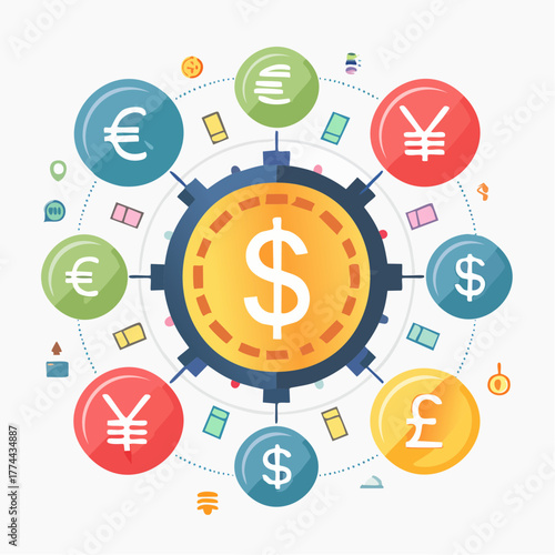 為替レートと通貨を表す金融アイコンセット